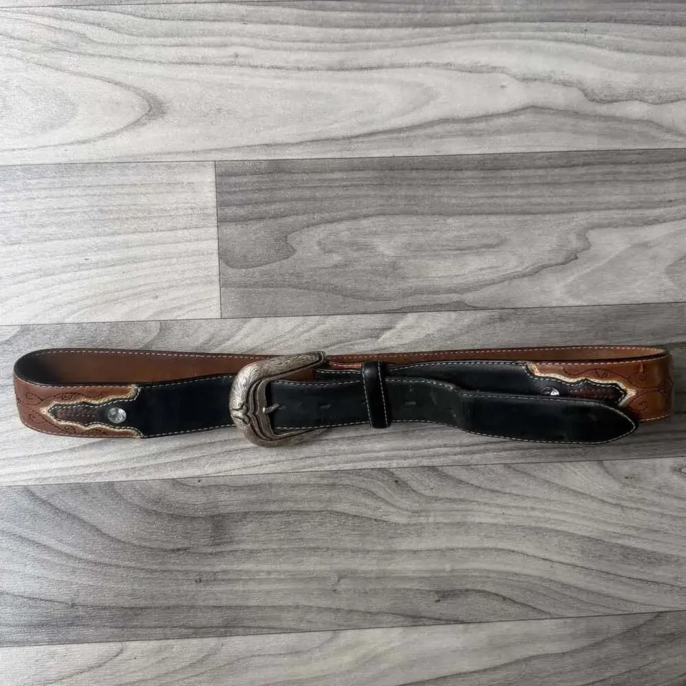 Vintage Y2K Two-Tone Leather Western Belt Size 32